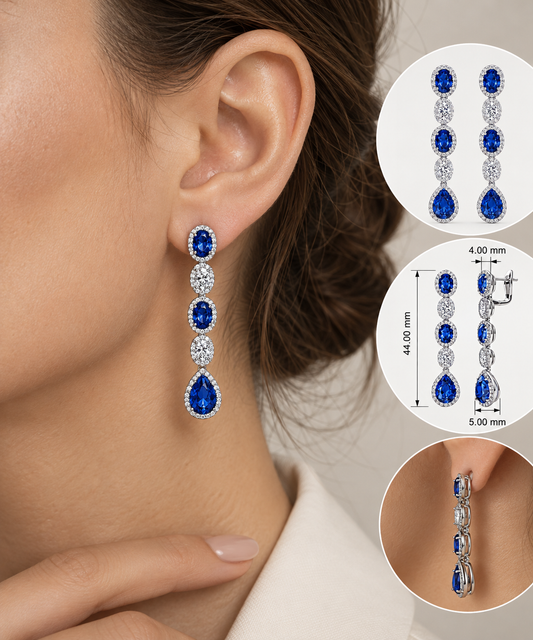 Safir ve Pırlanta Sallantılı Küpe