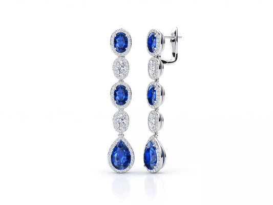 Safir ve Pırlanta Sallantılı Küpe