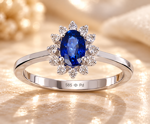 8 Ayar 0,45 Karat Safir ve Pırlanta Yüzük