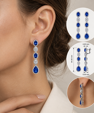 Safir ve Pırlanta Sallantılı Küpe