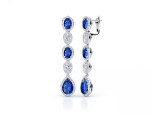 Safir ve Pırlanta Sallantılı Küpe